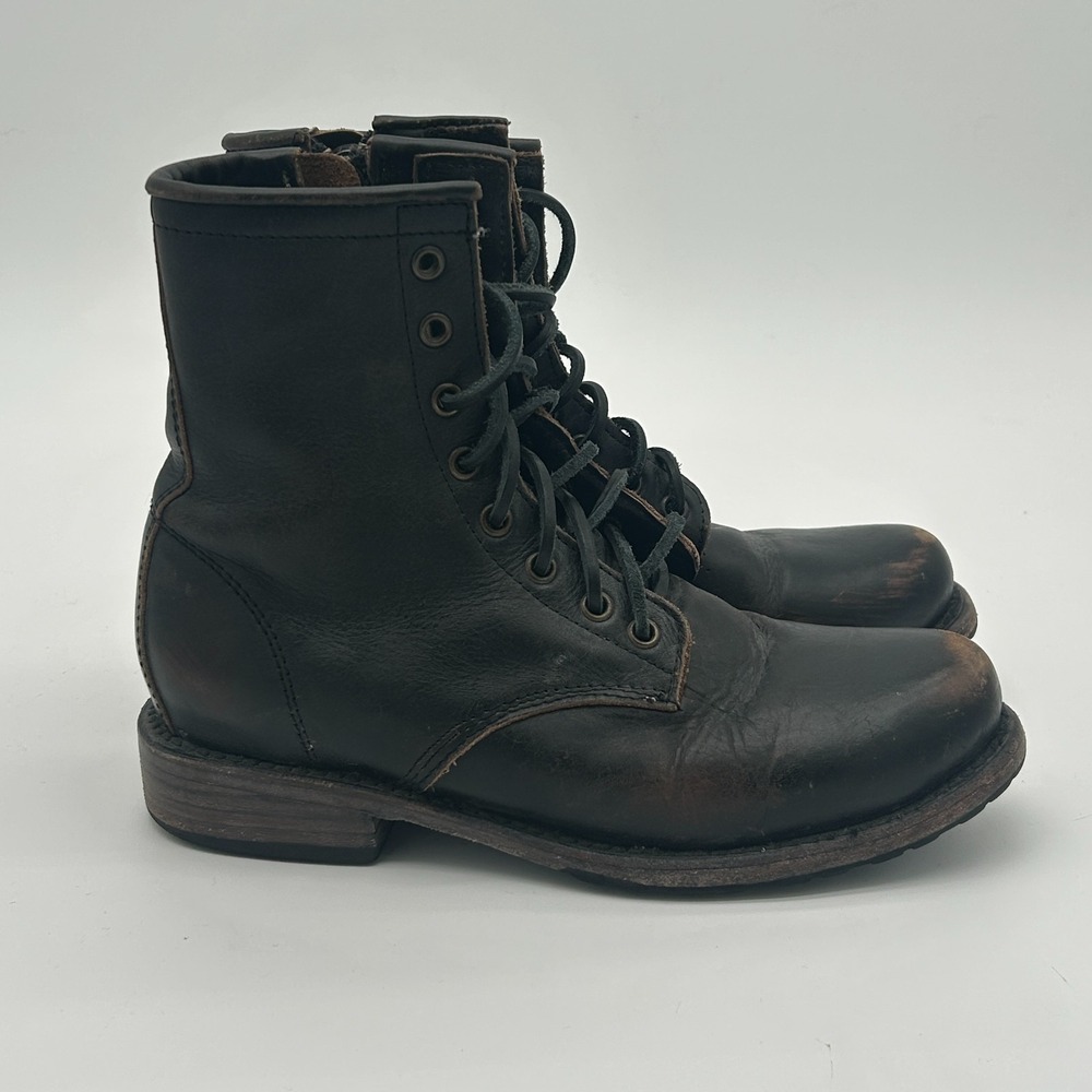 Freebird by Steven Manchester Black Leather Combat Boots Womens 8 Lace Up Zip - Picture 5 of 8